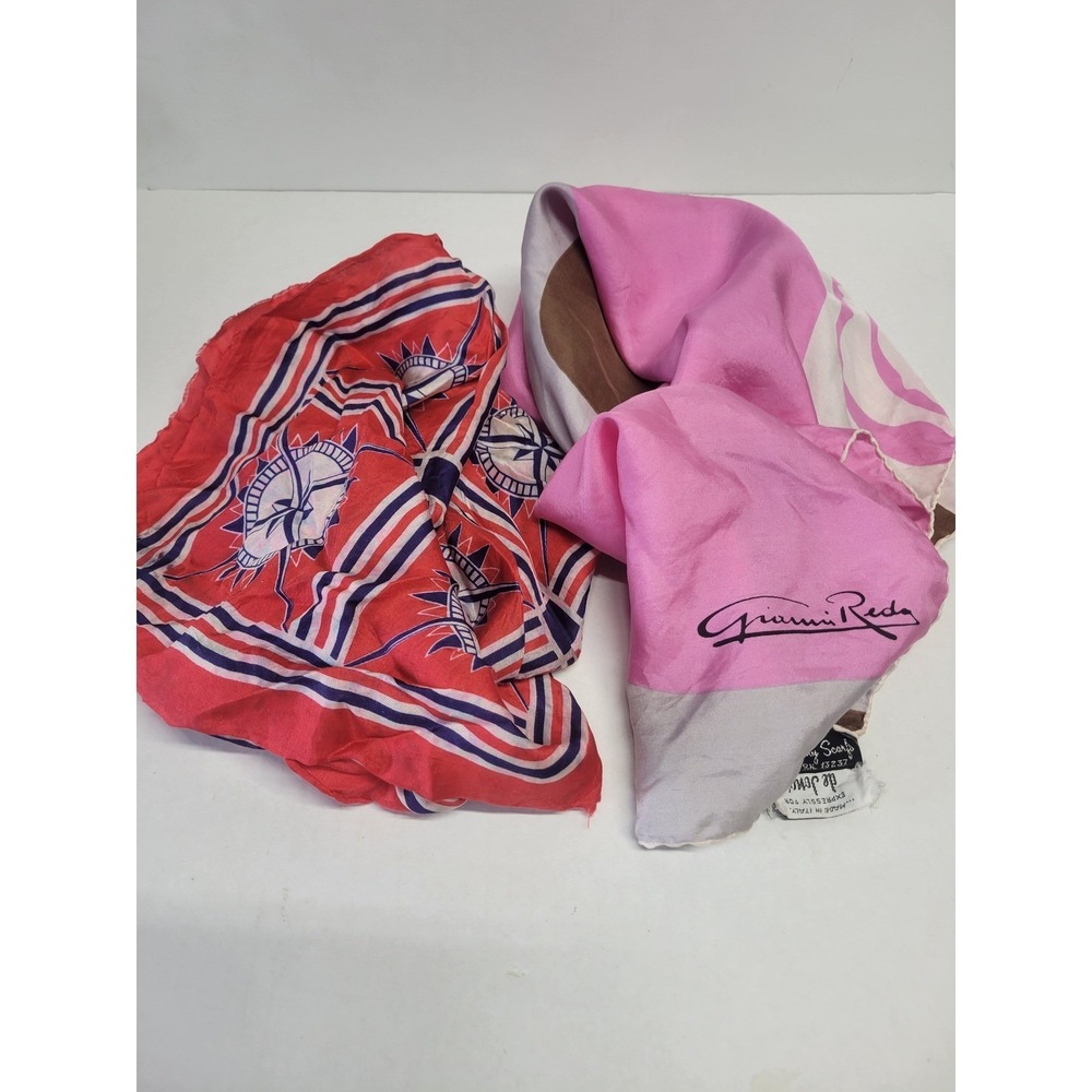 Gianni Reda Symphony Scarves Bundle Vtg Silk Italy Pink Abstract Red Nautical